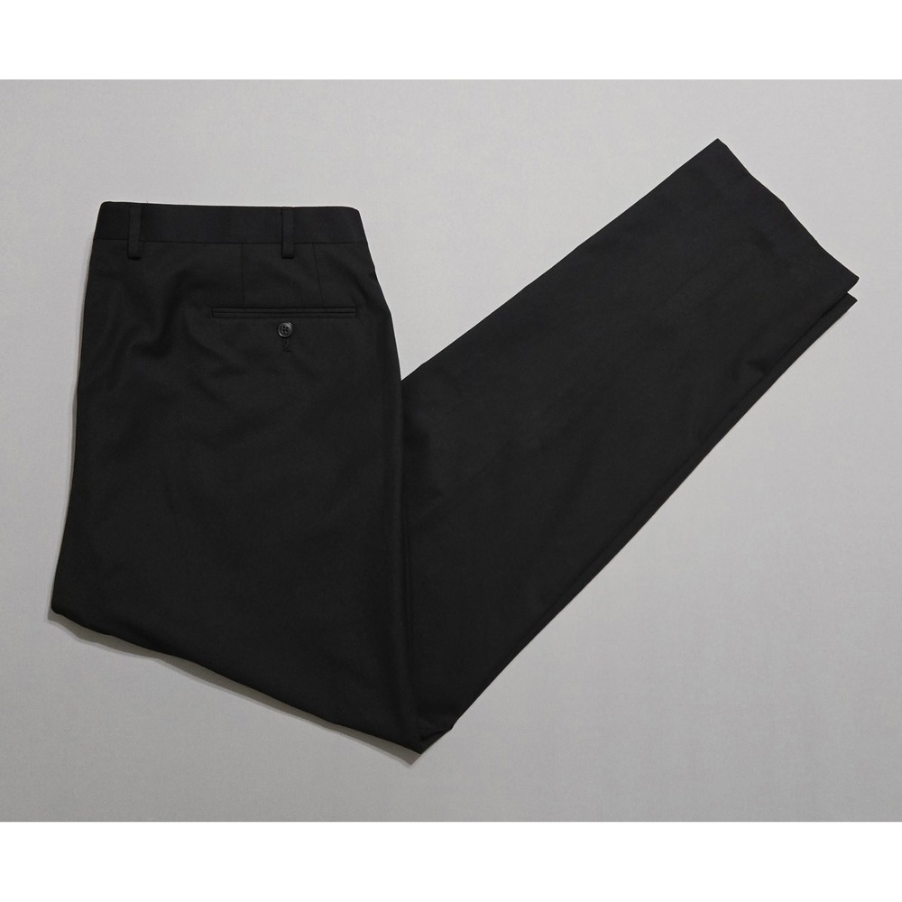Van Heusen Dress Pants 40x32 Black Solid Flat Front Polyester Rayon Blend Slacks